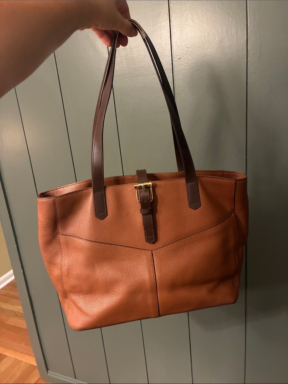 Classic Brown Leather Tote Bag with Dark Brown Straps Lauren Ralph Lauren